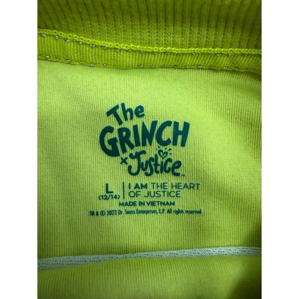 The Grinch x Justice Girls L 12/14 Green Velour Christmas Sequin Sweatshirt